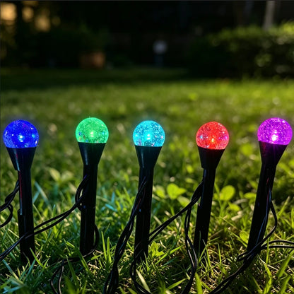 Solar Powered 20 LED Multicolor Bubble Globe Stake Lights - Waterproof Lawn Pathway Lighting