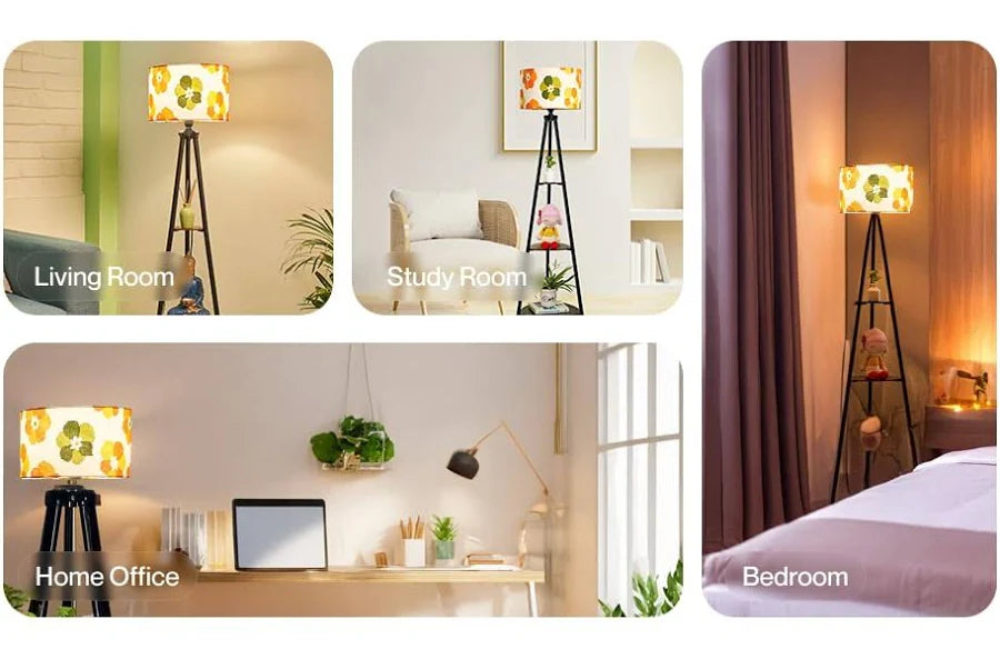 rosscut Furniture LED Tripod Floor Lamp with 3 Shelves, Fresh Flower, Yellow, Metal Corner Floor Lamp for Living Room & Bedroom Decoration